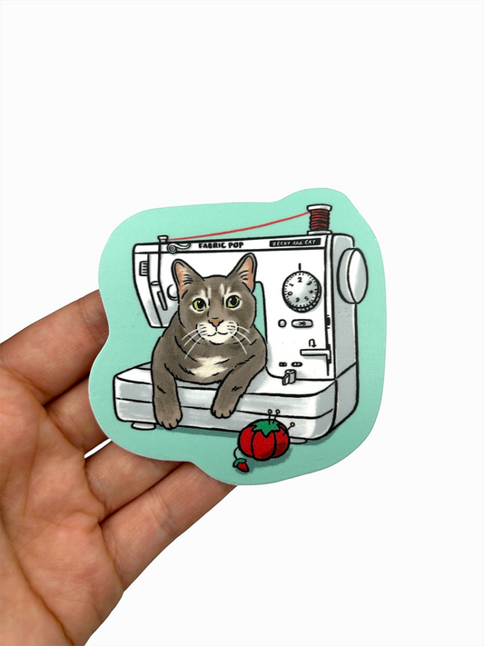 Sewing Machine Cat Waterproof Sticker
