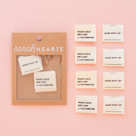 Sarah Hearts Wash Cold Dry Low Organic Cotton Sewing Labels